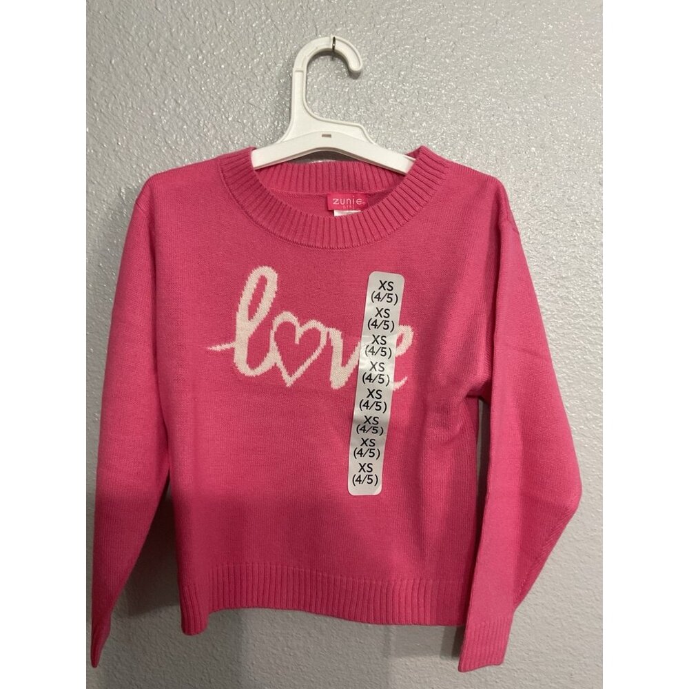Zunie Girl Love Sweater Pink & White Girls Size 4/5 NWT
